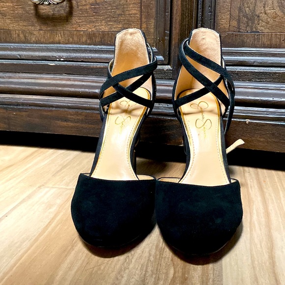 COPY - Jessica Simpson Black Suede Rhinestone stiletto Heels size 9M - Picture 6 of 9